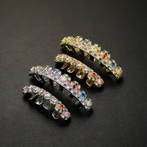 Rainbow multi-color CZ Grilz braces, gold and silver hip-hop accessories