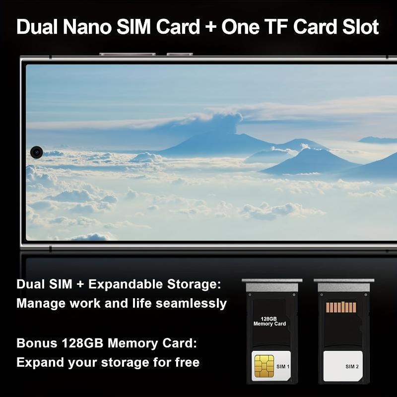 2025 New Unlocked Edition 5G Android Smartphone with High-Definition Display, Front Camera, Rear Camera, Large Capacity Battery, Dual SIM, Built-in Pen, Facial Unlock Support, Includes Charger, Headphones, and Phone Case