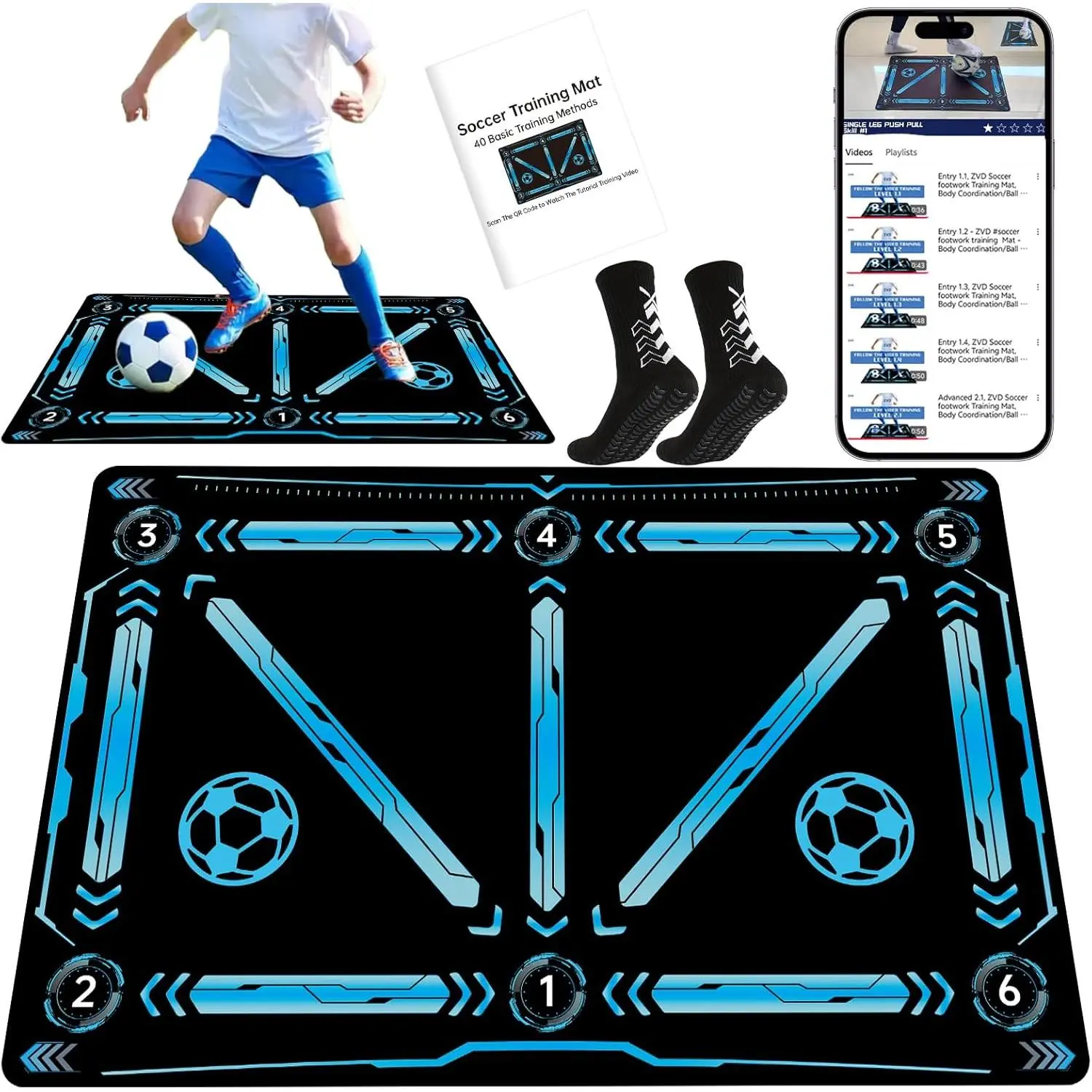 Soccer Training Mat with QR Code Video Tutorials,Non-Slip High-Density Footwork Practice Mat  Athletes & Players,Professional Ball Control & Dribbling Equipment  Home & Gym,Durable Soccer Gift.