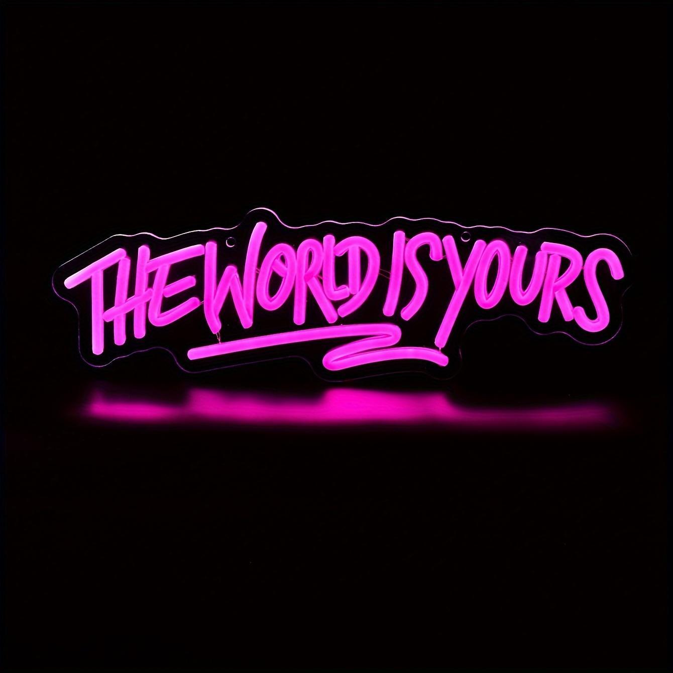 USB Powered Neon Sign, The World Is Yours Letter Design LED Neon Light, Decorative Neon Sign for Home Party & Festival Decoration, Modern Night Lights