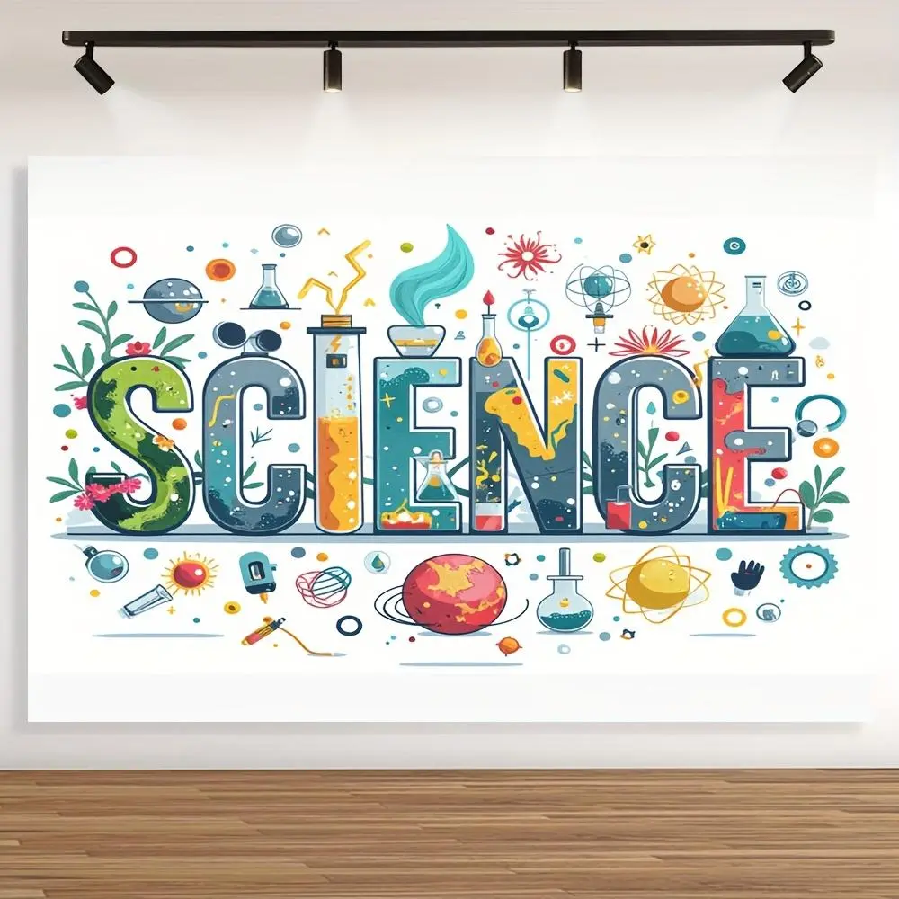Science Themed Tapestry with Vibrant Laboratory Design, 100% Polyester, Perfect for Walls, Doors, Classrooms, and Birthday Parties, Science Party Decor