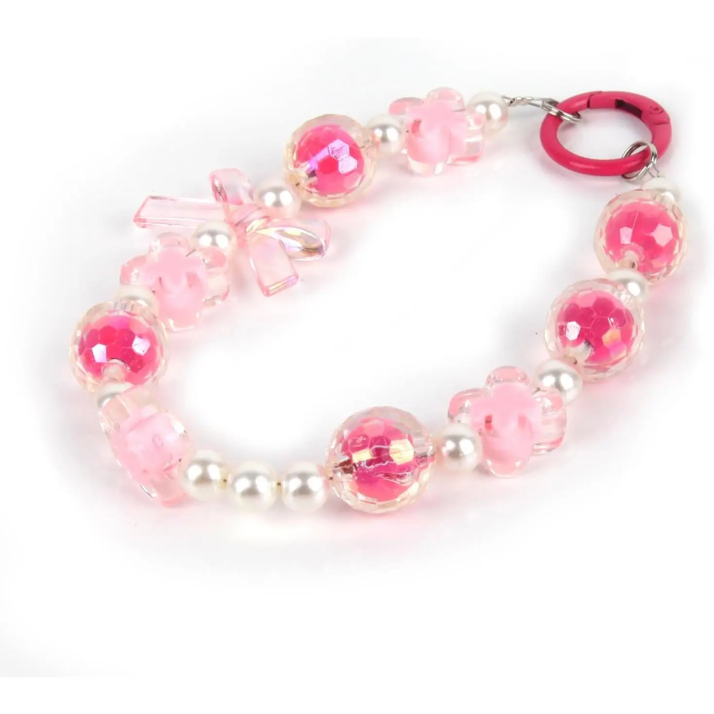 Hands-Free Beaded Wrist Strap for Phone, Detachable Phone Charm Bracelet, Smartphone Lanyard with Bow
