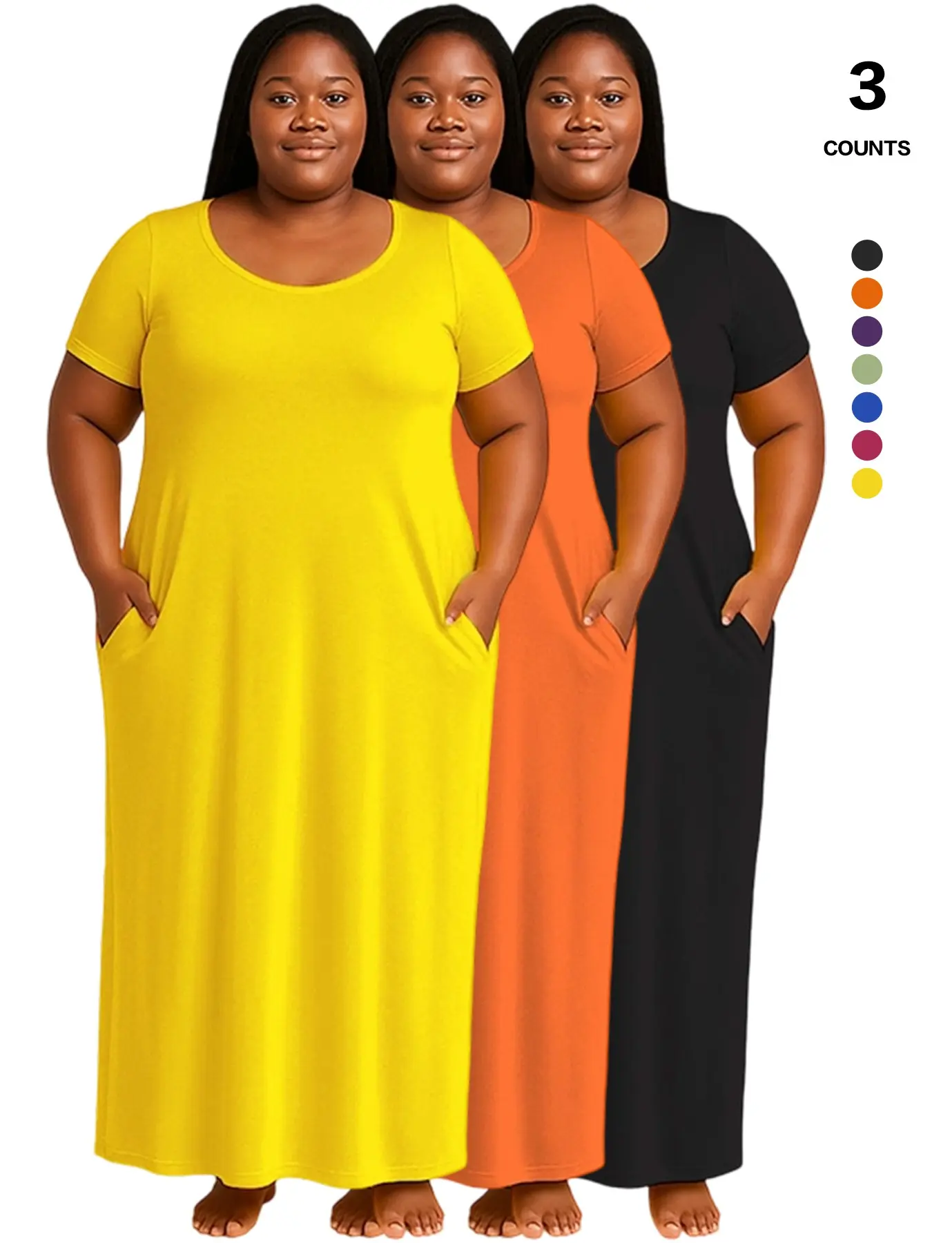 Women's Plus Size Maxi Dress, Casual Summer Short Sleeve Round Neck Loose Fit Flowy Long Dress for Beach Vacation and Daily Casual Wear