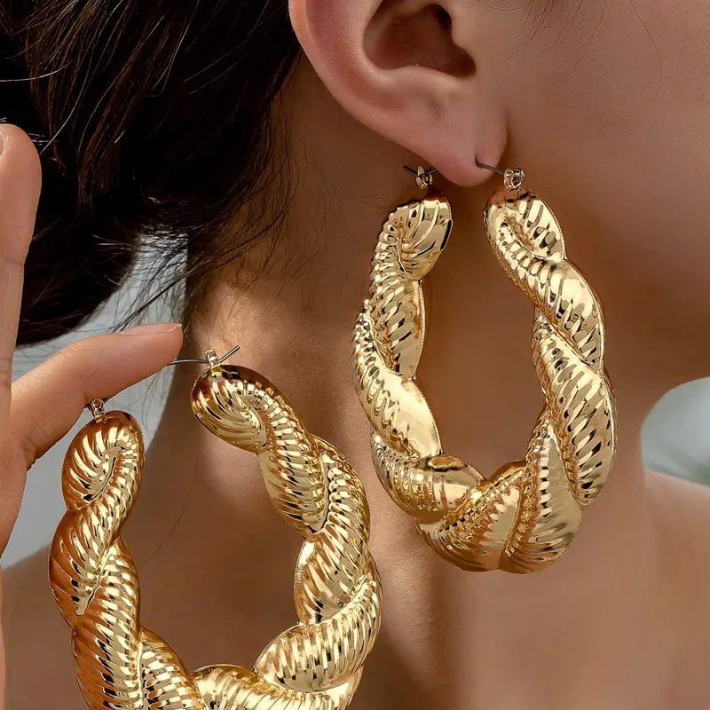 Fashion Classic Twist Rope Alloy Earrings, Fashionable Hoop Shape Earrings for Women, Perfect for Daily Wear and Holidays, Stylish and Unique Jewelry Accessories
