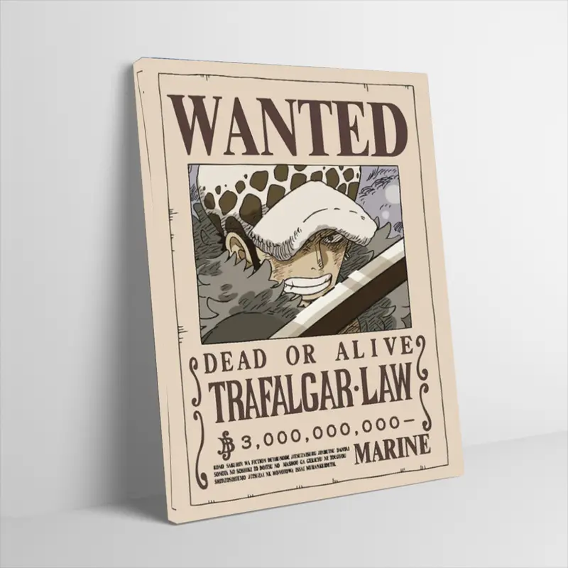 Trafalgar Law Wanted Poster Canvas Wall Art Dead or Alive Vintage Kraft Paper Style Anime Manga Art Print Wall Decor for Gaming Room Teen Boys Bedroom Unframed