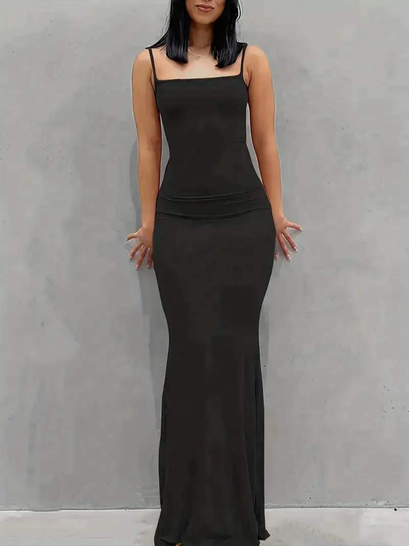 Women's Solid Color Spaghetti Strap Cami Mermaid Nightdress, Basic Minimalist Casual Comfy Sleeveless Bodycon Maxi Nightgown, Summer Outfits 2024, Ladies Sleepwear for All Seasons