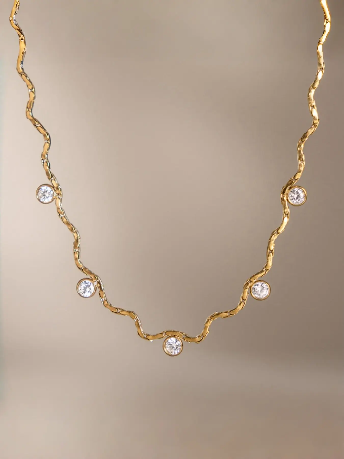 18k Zircon Choker Necklace, Sparkling Dainty Clavicle Chain, Collarbone Chain, Waterproof Hypoallergenic Minimalist Jewelry for Women