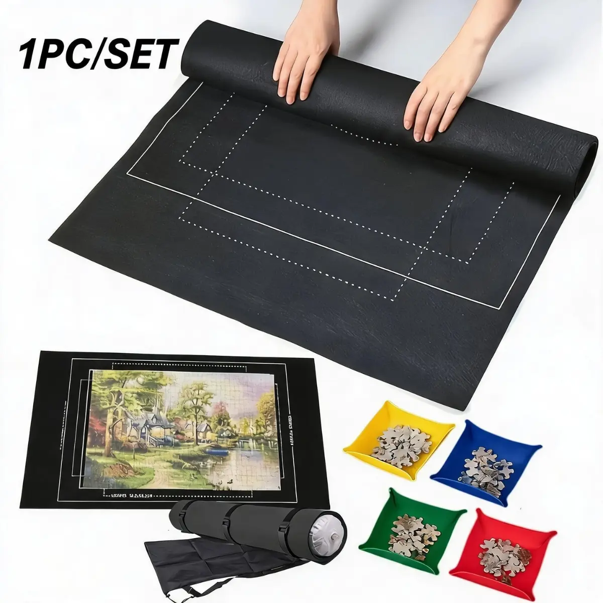 1Set Portable Jigsaw Puzzle Mat Roll-Up System - Large Felt Organizer for 500-3000pcs Puzzles - Easy Roll & Store Puzzle Saver for Kids & Families; Space-Saving Puzzle Board, Travel-Friendly Accessory, Great for Birthday & Holiday Gifts, No Puzzles