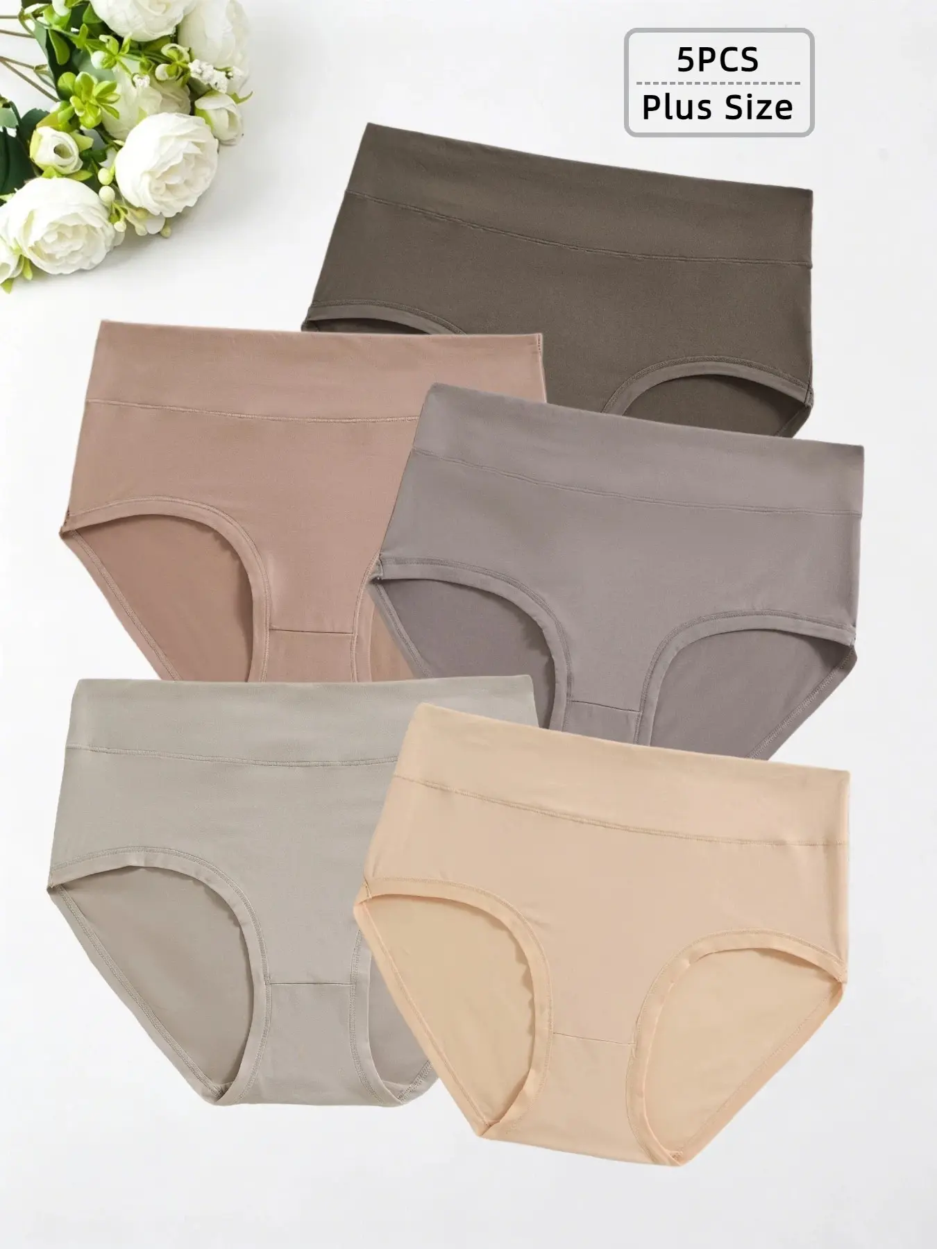 5-Pack Women's Plus Size Mid-Waist Solid Soft Breathable Triangle Underwear, Maroon Color Combo, Ideal for Daily Casual Comfort Wear, Panties, Everyday