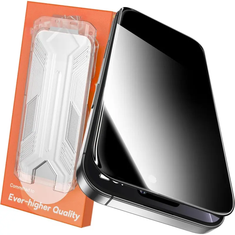 1Pack 360 °     Privacy Screen Protector for iPhone 17 Pro Max 16 15 14 13 12 Pro Max Plus Full Coverage 9H+ Hardness Tempered Glass Auto-Alignment Frame Easy Installation Anti Spy Private Bubble-Free for iphone 17 Pro Max