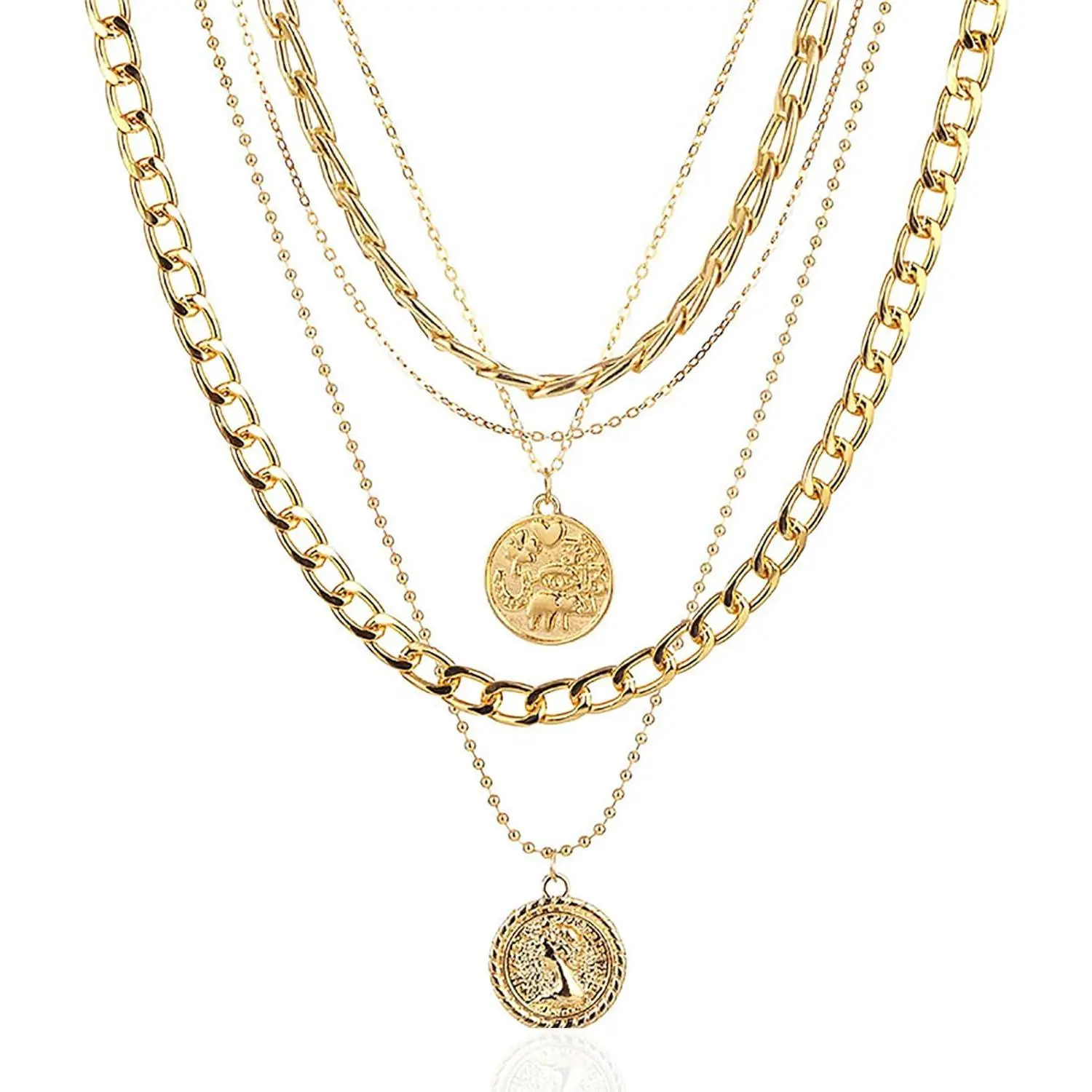 Gold Pirate Necklace for Women Layered Chunky Pirate Costume Jewelry Hip Hop 80s 90s Coin Pendant Necklace Halloween Pirate Costume Accessories