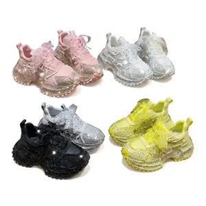 Sparkly Rhinestone Dad Sneakers For Women Lightweight Casual Sports Shoes Non Slip Rubber Sole Thick Soled Comfortable Everyday Essential