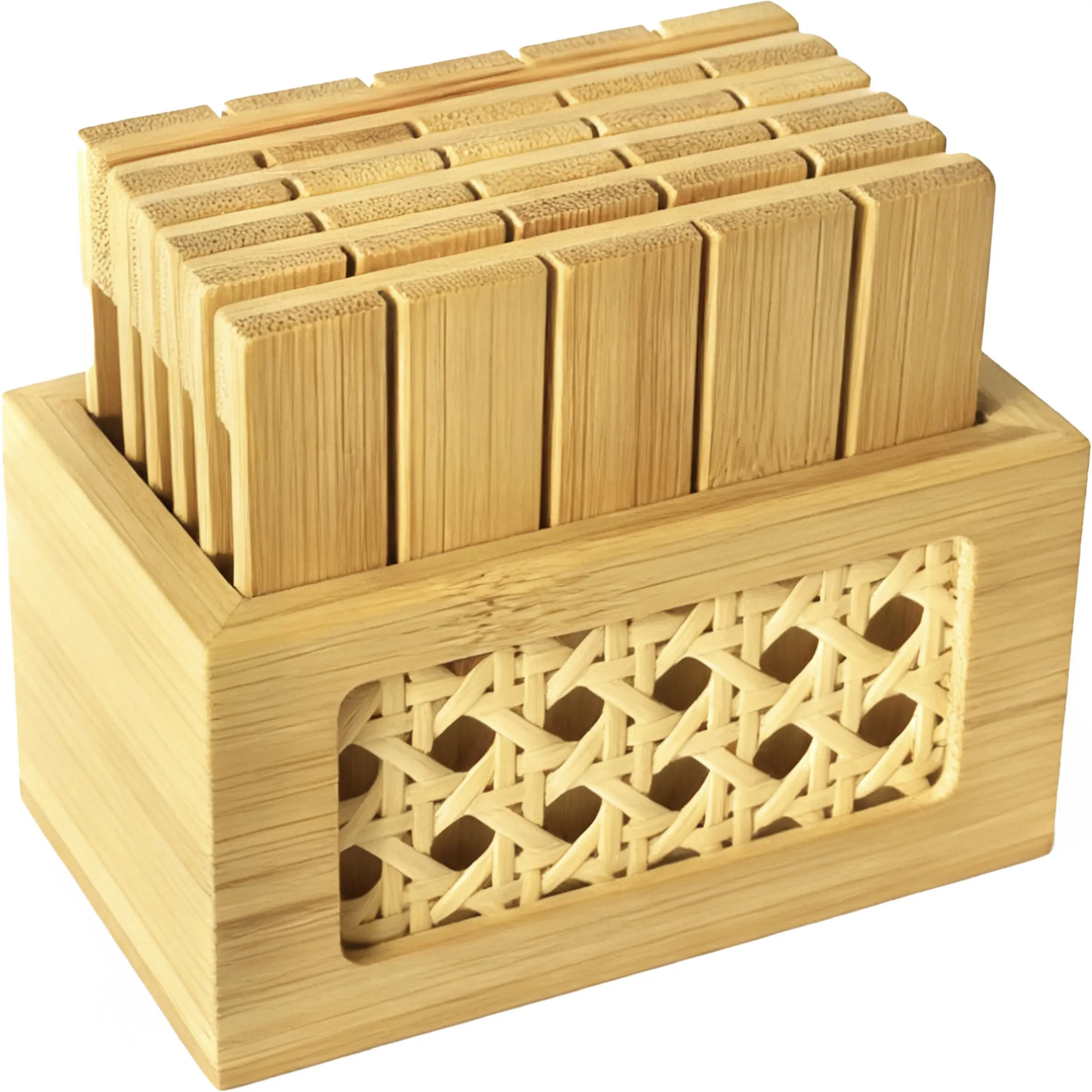 Aesthetic Bamboo Coasters (6-Pack) – Say Goodbye to Water Rings! (with Holder)