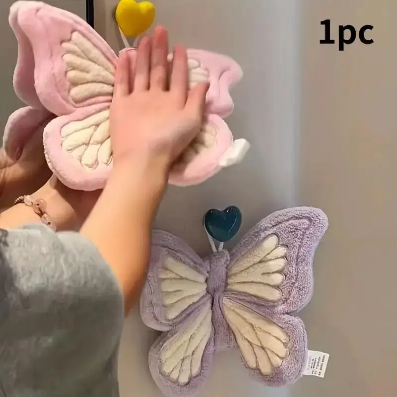 3 Pack Butterfly Hanging Hand Towels, Soft Absorbent Quick Dry Kitchen and Bathroom Towels, Plush Microfiber Hand Towel Set with Hanging Loop for Home, RV and Daily Household Use