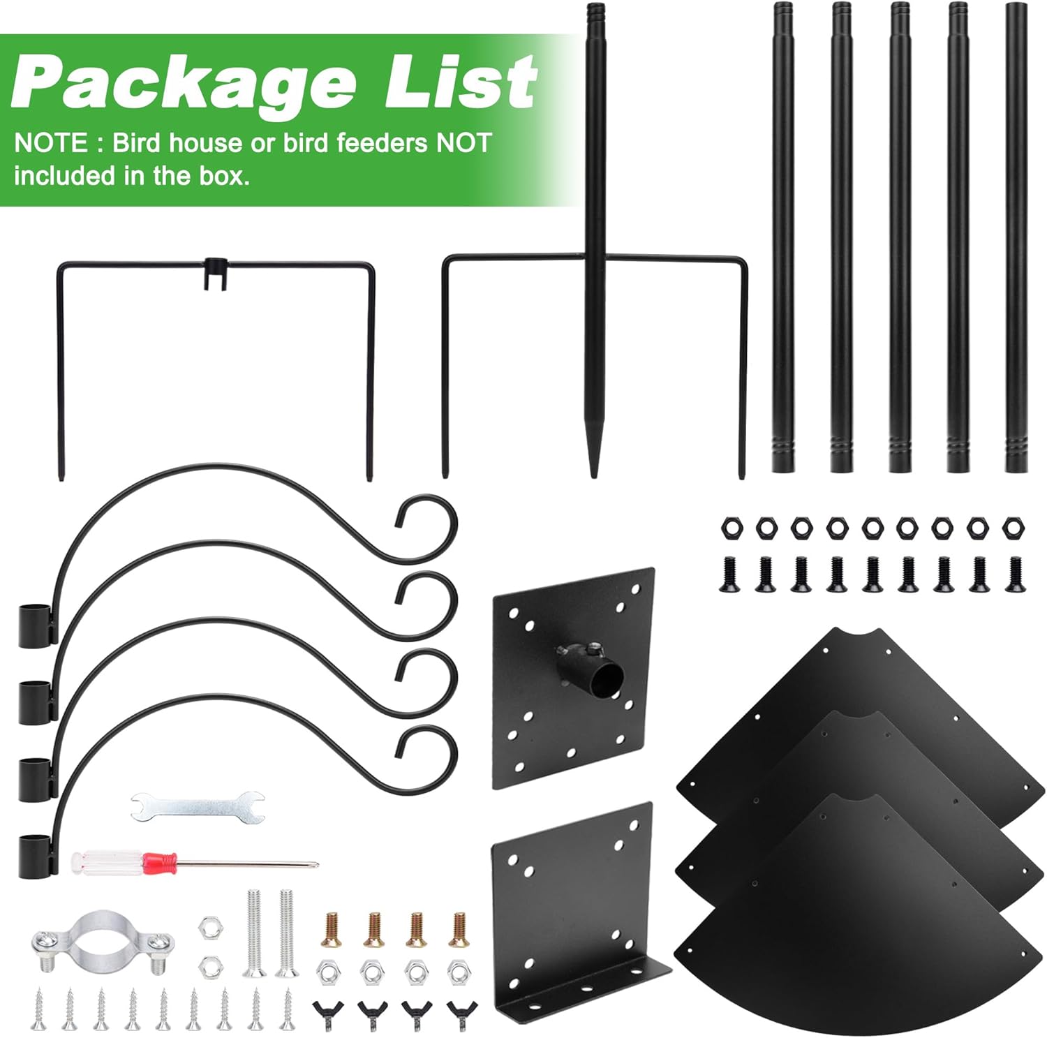 Bird Feeder Pole,Bird House Pole Mount Kit with Squirrel Proof Baffle for Bird Watching Buddy Pole,93 Inch Adjustable Mounting Support Stand for Outdoors