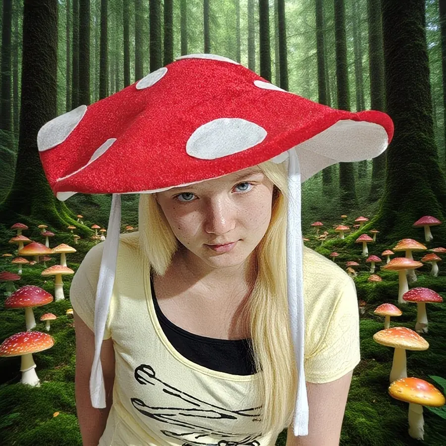 1PCS Extra Large Red White Spotted Mushroom Hat with Fixing Strings, Soft Polyester Unisex Adult Costume Headpiece, Funny Mushroom Accessory for Halloween Christmas Birthday Party Photoshoot & Mushroom Themed Events, Birthday Party Hats, Party Photo Prop