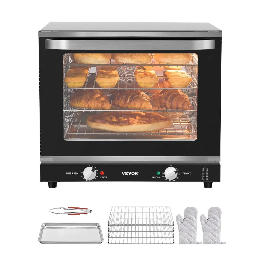 Fathersdaygift VEVOR Commercial Countertop Oven, 66L 4-Tier Toaster Ovens with Tempered Glass Door, Wire Racks Tray, 2800W Stainless Steel Baking Ovens for Restaurant Bakery (AC208240V, 60Hz, 6-20P Plug Output)dealsforyoudays