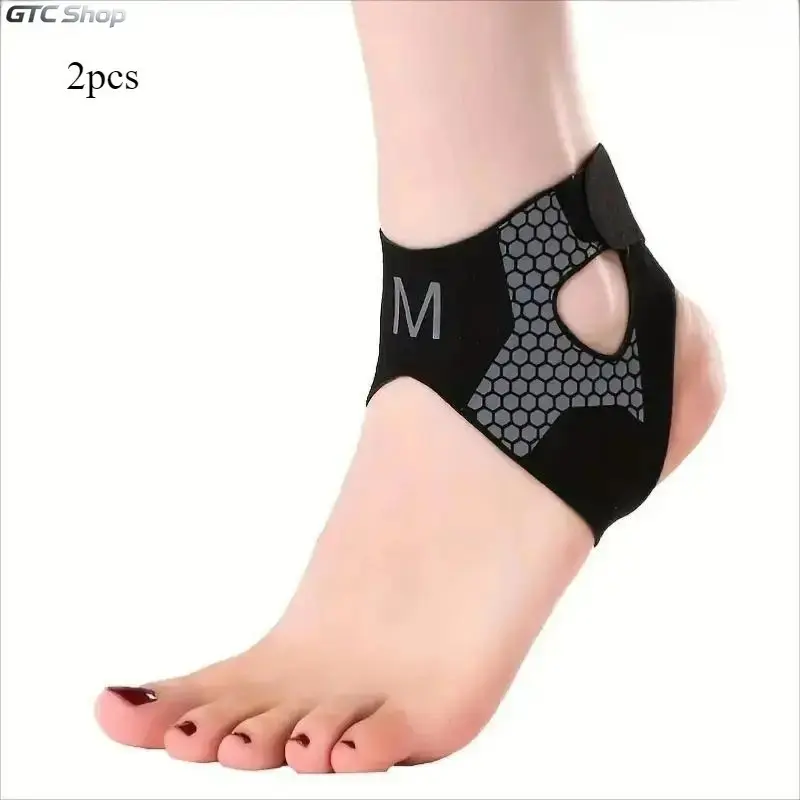 【Summervibes】2pcs Elastic Compression Ankle Support Brace, Soft Thickened Ankle Stabilizer Cuff, Flexible Comfort Foot Protector, Unisex Sports Support Sleeve for Basketball Running Gym Workout Injury Recovery & Daily Foot Joint Protection Healthcare Blac