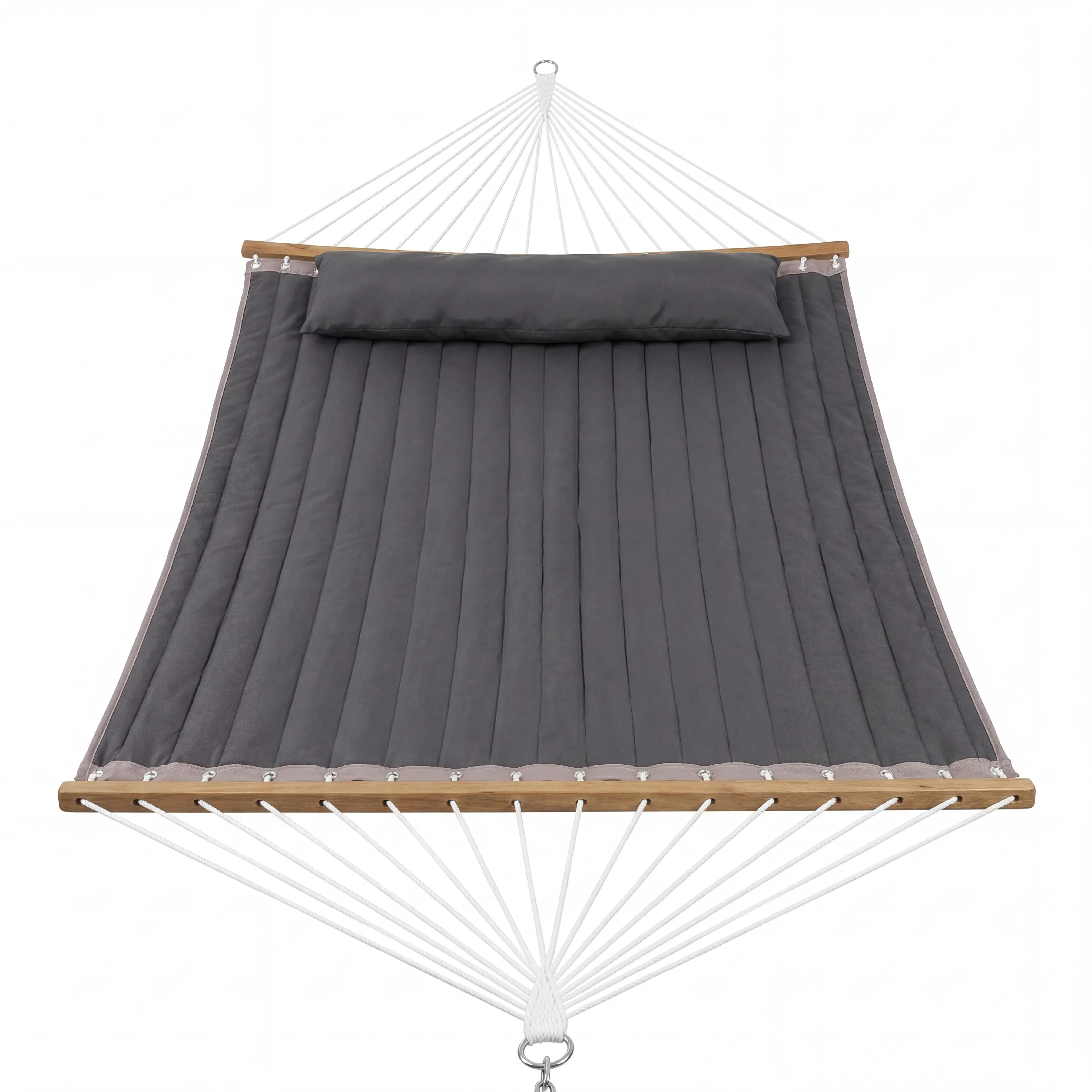 Heavy Duty Double Outdoor Hammock for 2 Adults – Quilted Weather-Resistant Fabric, Curved Spreader Bar, Removable Pillow, Storage Pockets, Carabiners, 450lbs Capacity – Ideal for Patio, Garden, or Backyard