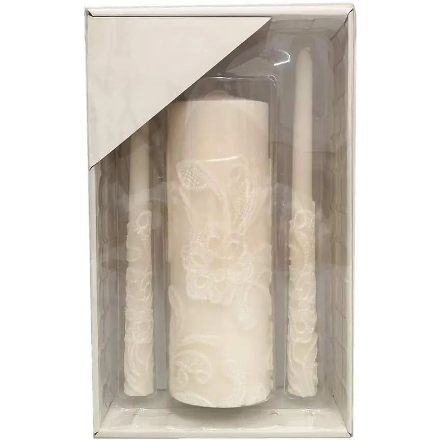 11.50 Inch High Cream Wedding Unity Candle Set Includes 1 Pillar and 2 Taper Candles  for Weddings as Well as Special Events and  Lighting or for Reiki  Meditation