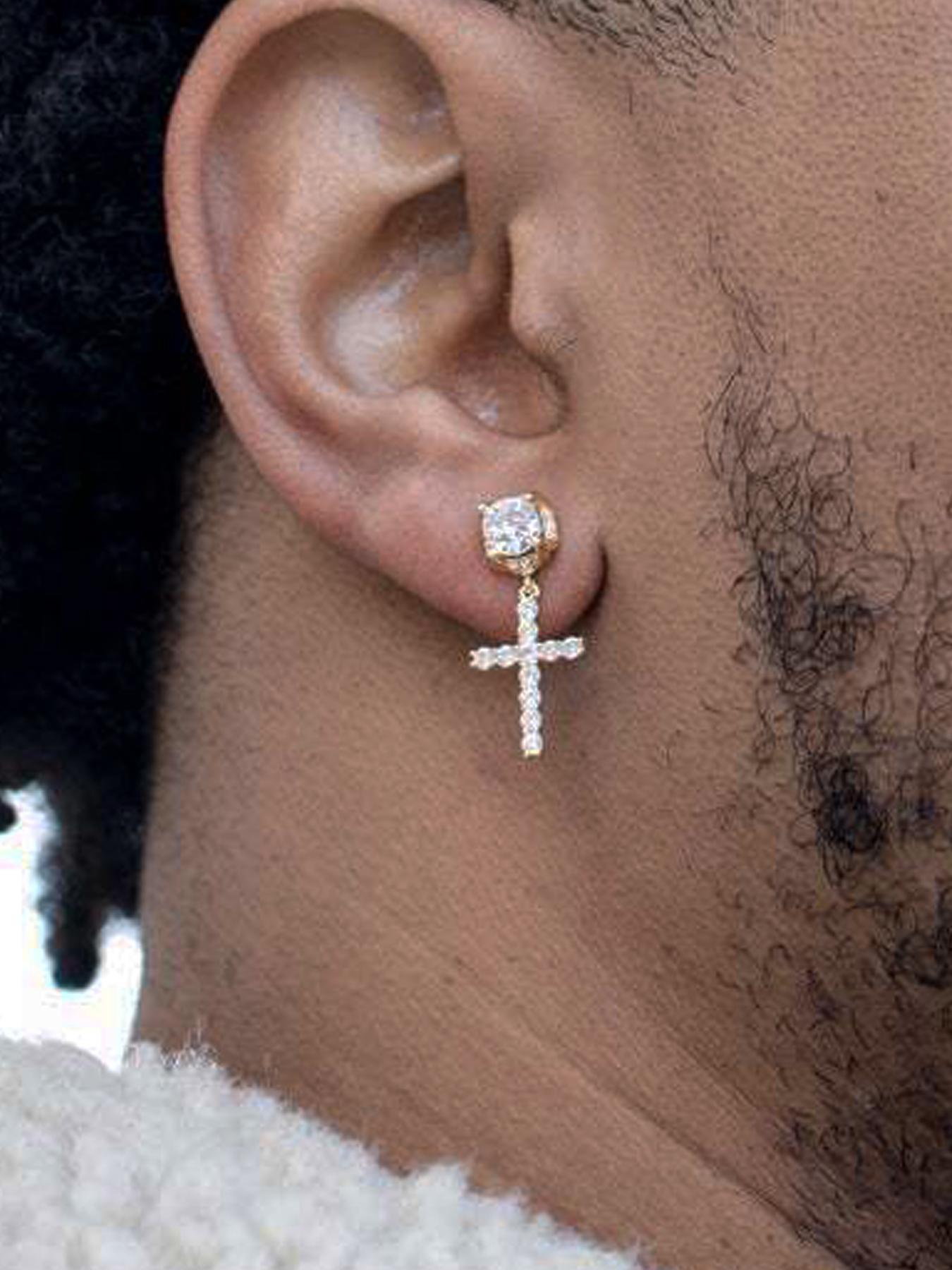 Hip Hop Cross Design Dangle Earrings, Studded Cross Earrings, Cubic Zirconia Decorated Earrings for Men & Women, Fashionable Jewelry for Party, Daily Decor, Trendy All-match & Exquisite Jewelry for Birthday Gift