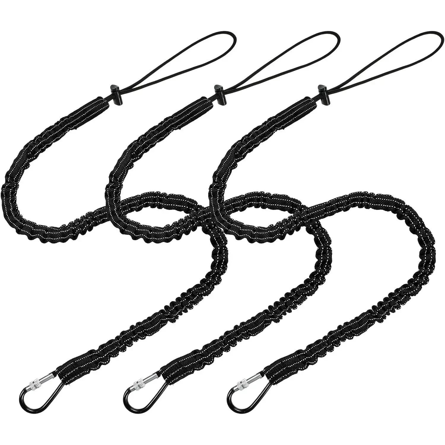 3 Pcs Tool Lanyard with Aluminum Screw Lock Retractable Bungee Cord 17.6lb 8kg Tether Tool Harness Fall Protection Tether for Construction(Black)