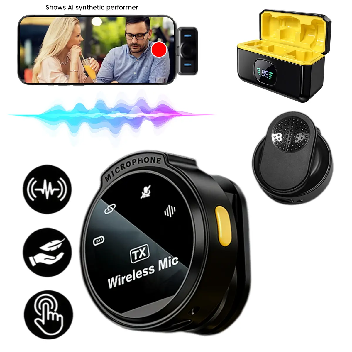 Dual Wireless Microphone, Wireless Lavalier Microphone for iPhone Android, One Receiver Two Microphones with Noise Reduction, Magnetic Clip-On Design, Portable Charging Case Audio Mic for Interviews, Short Videos and Outdoor Recording