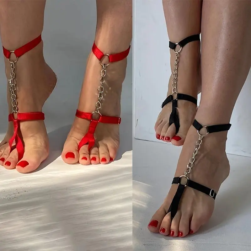 Chain Gothic Black Elastic Band Bandage Anklet Bracelet For Women High Heel Summer Barefoot Ankle Sandals Prom Foot Belt