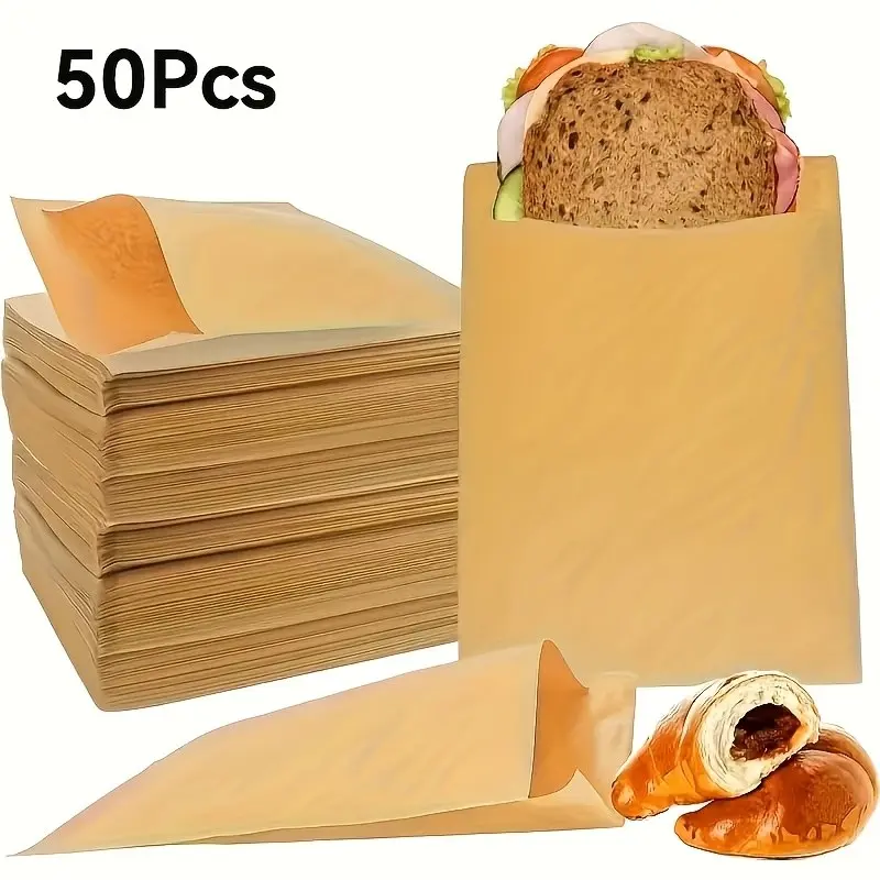 50 Pcs Vellum Sandwich Bags, Containers Ideal for Deli Shops, Bakeries, Picnics, Bbqs, Durable & Reusable Packaging Solution