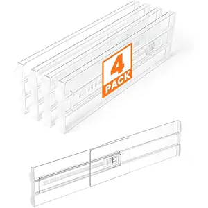 4 Pack Adjustable Expandable Clear 4" High 10.6"-16.9" Drawer Dividers Dresser Drawer Organizer Separators for Clothes Underwear Baby Clothes Cosmetics Toiletries