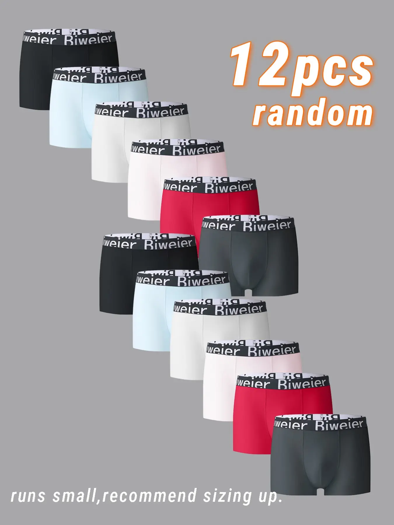 12-Pack Biweier Ice Silk Boxer Shorts Underwear, Soft & Comfortable, Lightweight & Breathable, Plain Design, Ideal for Daily Wear & Sports