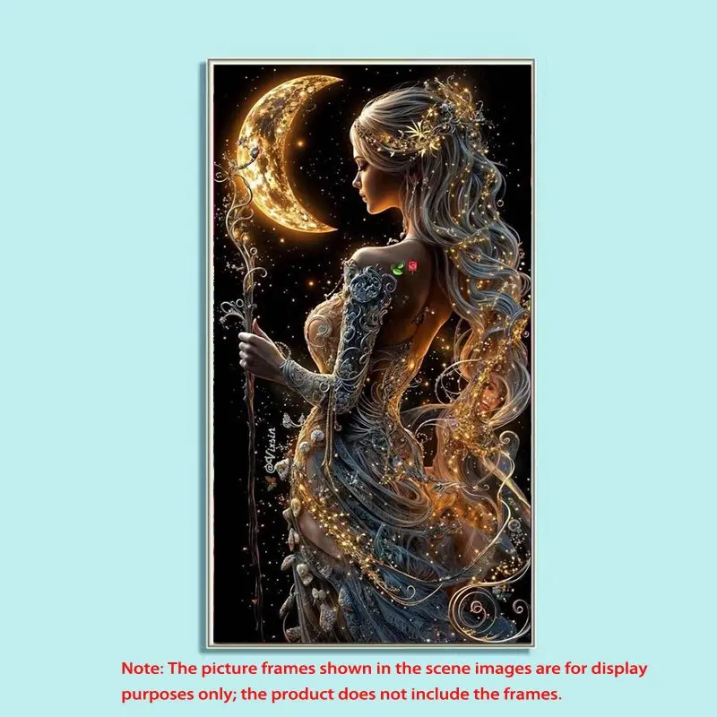 1 pcs 5D DIY diamond painting kit, 5D diamond art set, DIY decoration, Moon Fairy, Starlight Robe. Full round diamond DIY diamond painting kit, mosaic, diamond art, DIY art home decor, Craft, suitable for Halloween and Christmas.