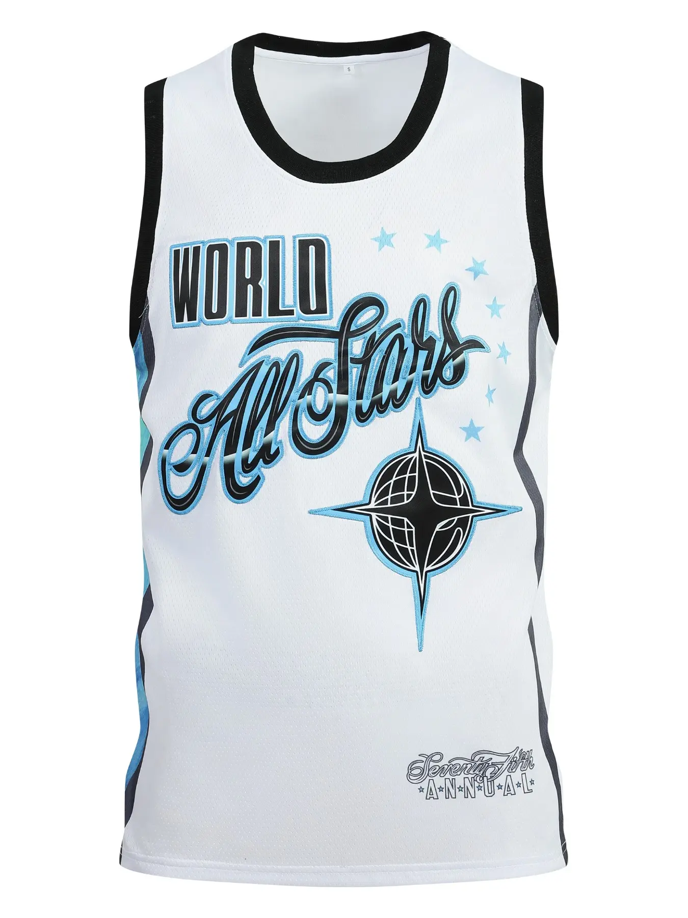 Men's 77 White Basketball Jersey, Embroidered Sports Wear, Casual Short Sleeve Tank Top, Fitted Long Style, H-Type Figure Pattern, Sportswear For Summer