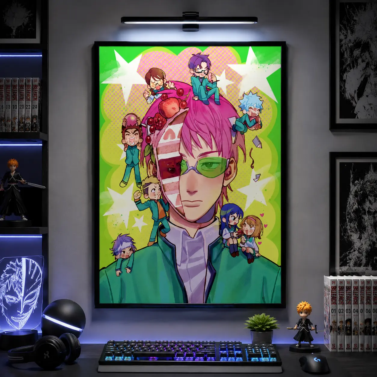 Colorful anime inspired character wall art poster vibrant kawaii cartoon style graphic print bedroom gaming room decor creative aesthetic wall decoration gift idea for fans cute illustration wall arts