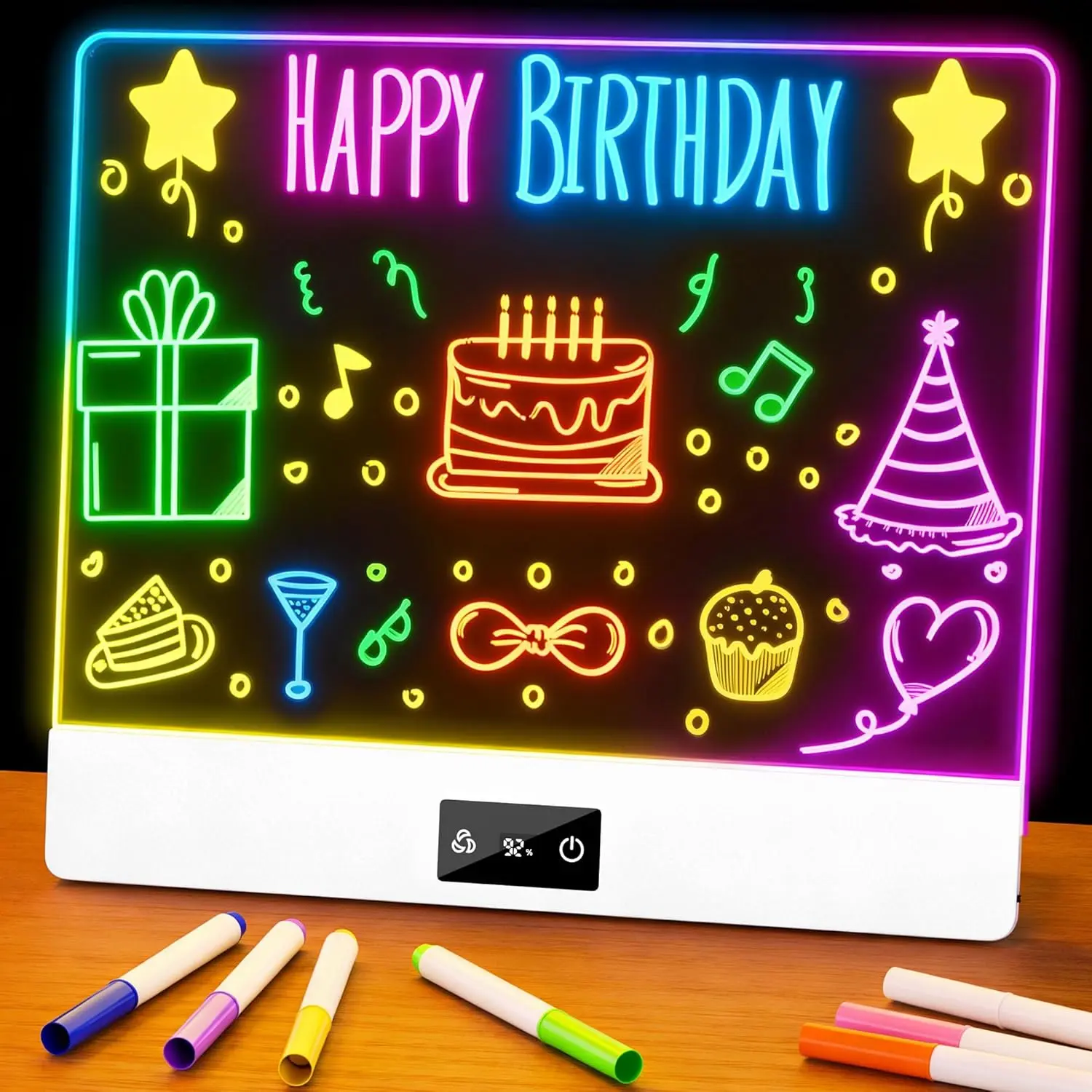 Rechargeable LED Glow Doodle Drawing Board for Kids, Magic Neon Light Up Drawing Tablet with 8 Colors 4 Modes & Built-in Stand, Creative Toy Gift for Boys Girls, White