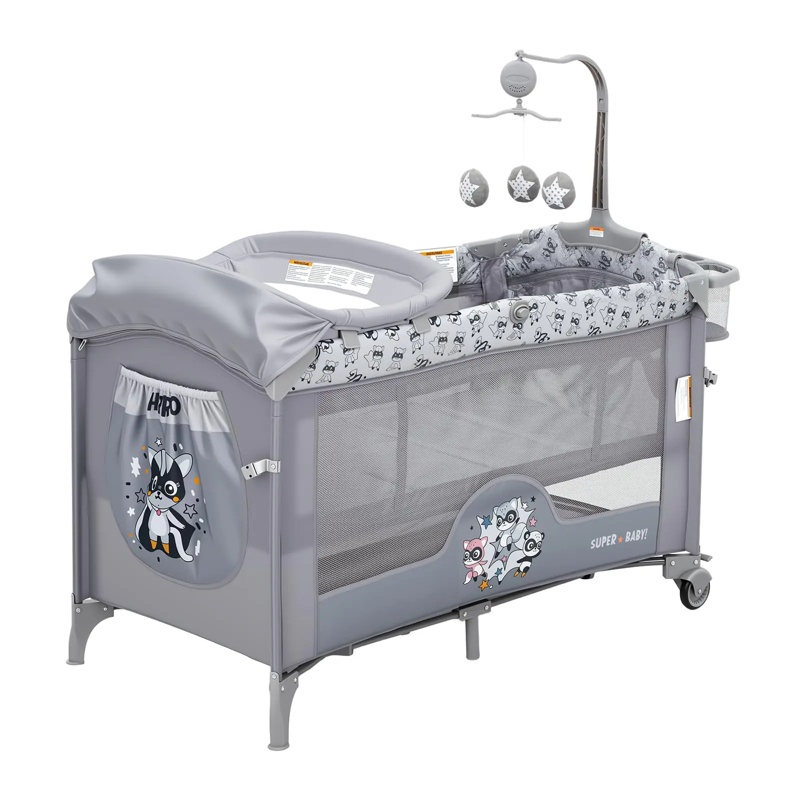 4-in-1 Convertible Baby Playard Bassinet for Newborns to Toddlers– Portable Bedside Sleeper with Changing Table, Zipper Door, Locking Wheels, Bottom Storage and Toy Bar