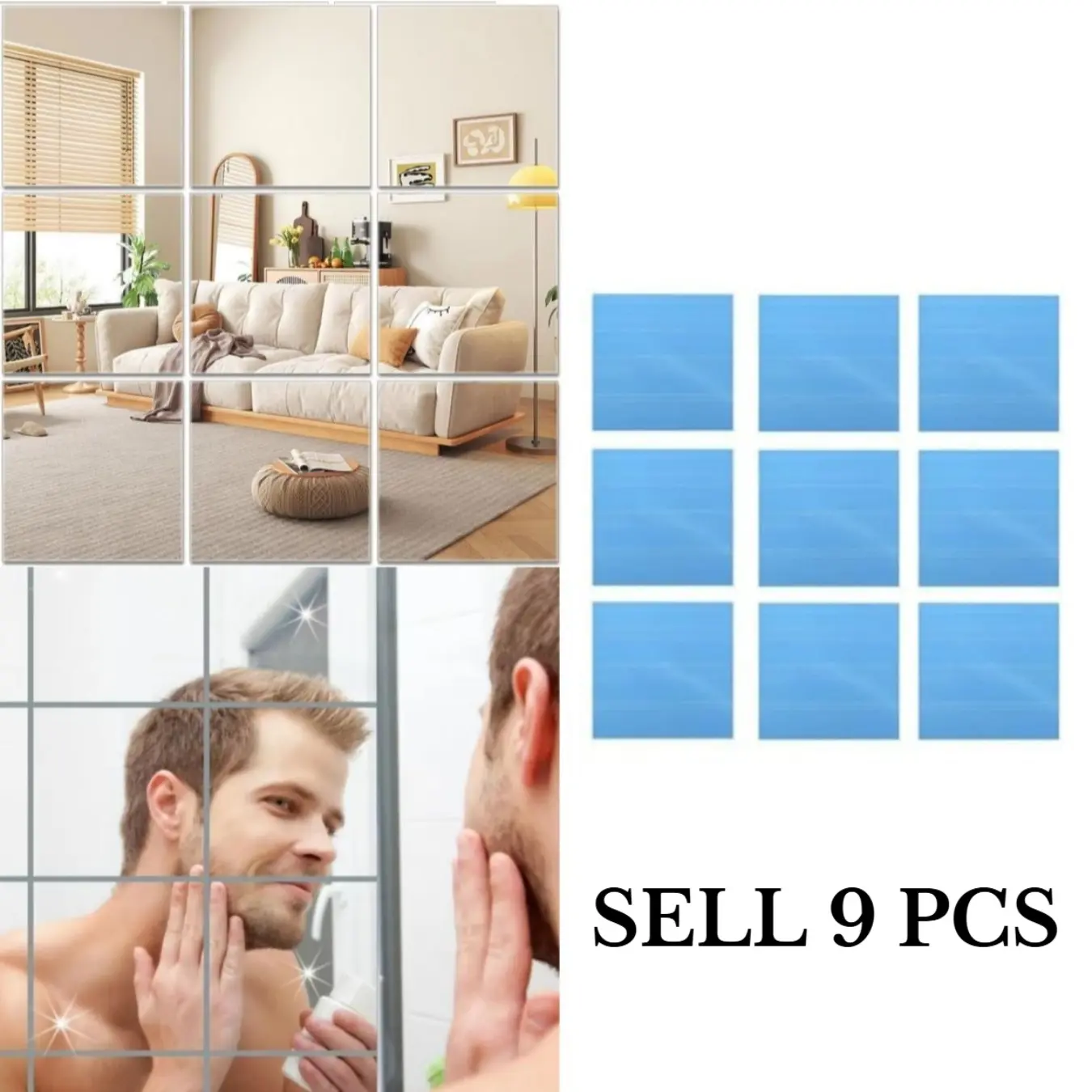 Self-adhesive mirror sticker with backing tape, soft glass mirror for self-service/glass doors, home use, full-length mirror, Instagram‑style bedroom reflective film