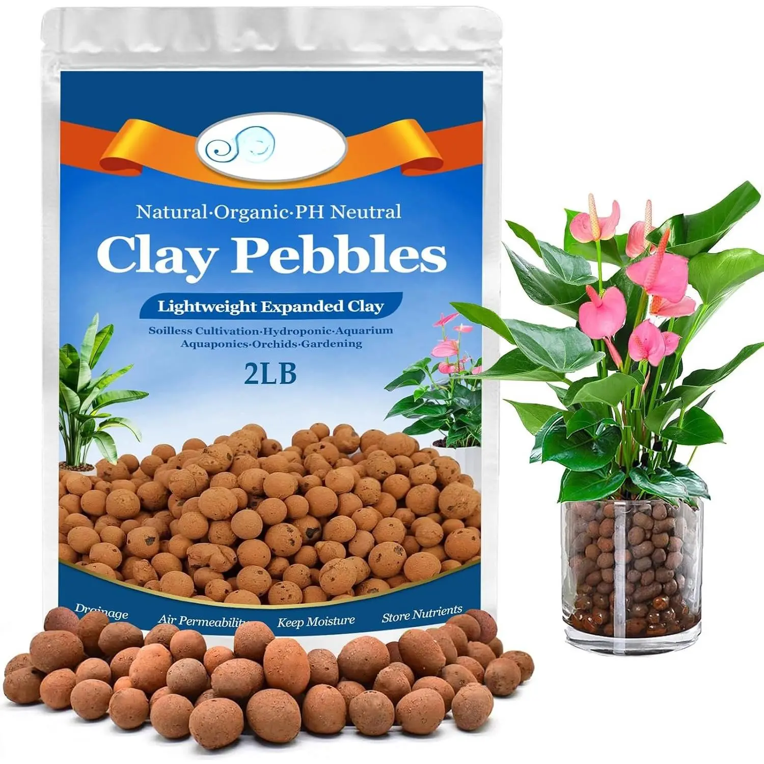 2 LB  Leca Clay  for - 4mm-16mm  Leca Clay Balls Lightweight Hydroponic Clay  for Indoor , Hydroponics Growing, Orchids Drainage, Aquaponics, Terrariums