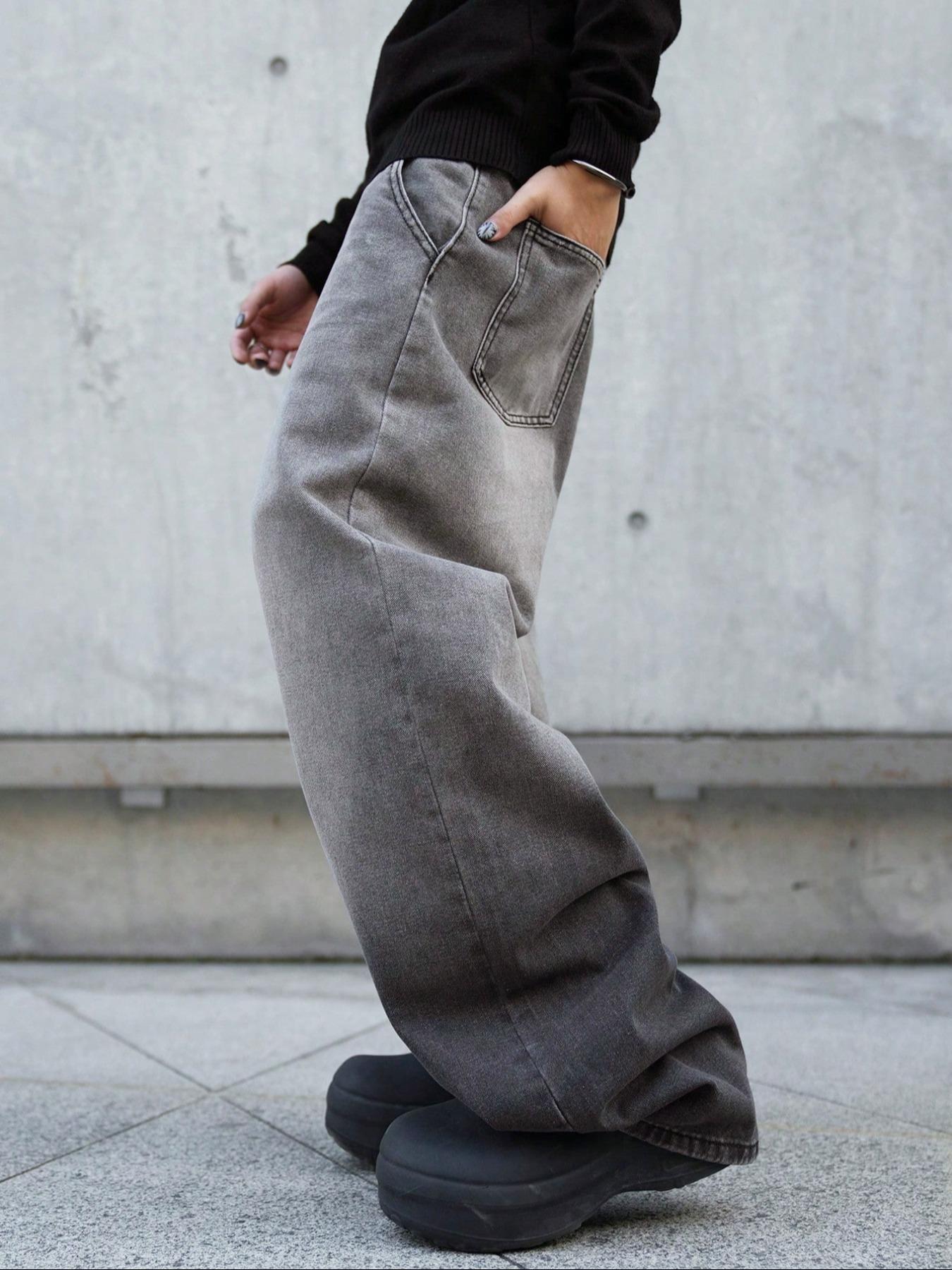 Men's Stylish Loose Wide Leg Denim Streetwear Pants, Side Pockets Denim Trousers for Daily Wear, Casual Street Wear Pocket Design Jeans for All Seasons