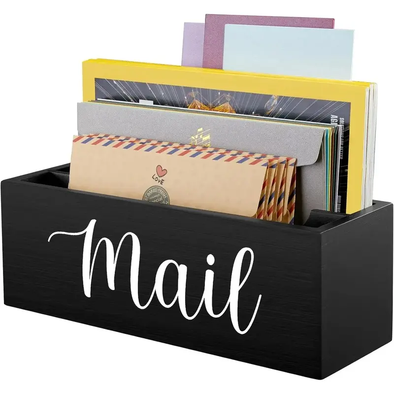 Mail Organizer, Mail Holder with 2 Slots, Mail Basket for Wall Table Countertop,  Desk Mail Organizer, Black Envelope Holder for Home Office Decor