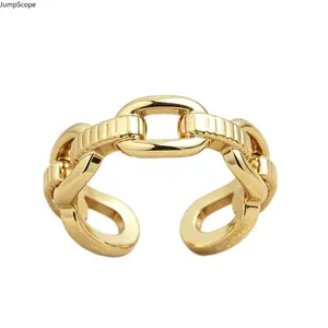 Bold Curb Chain Minimalist Open Cuff Fashion Ring, Ideal For Everyday Casual Styling, Layered Stacked Looks, Urban Street Outfits & Trendy Feminine Meaningful Sentimental Gifts for Her