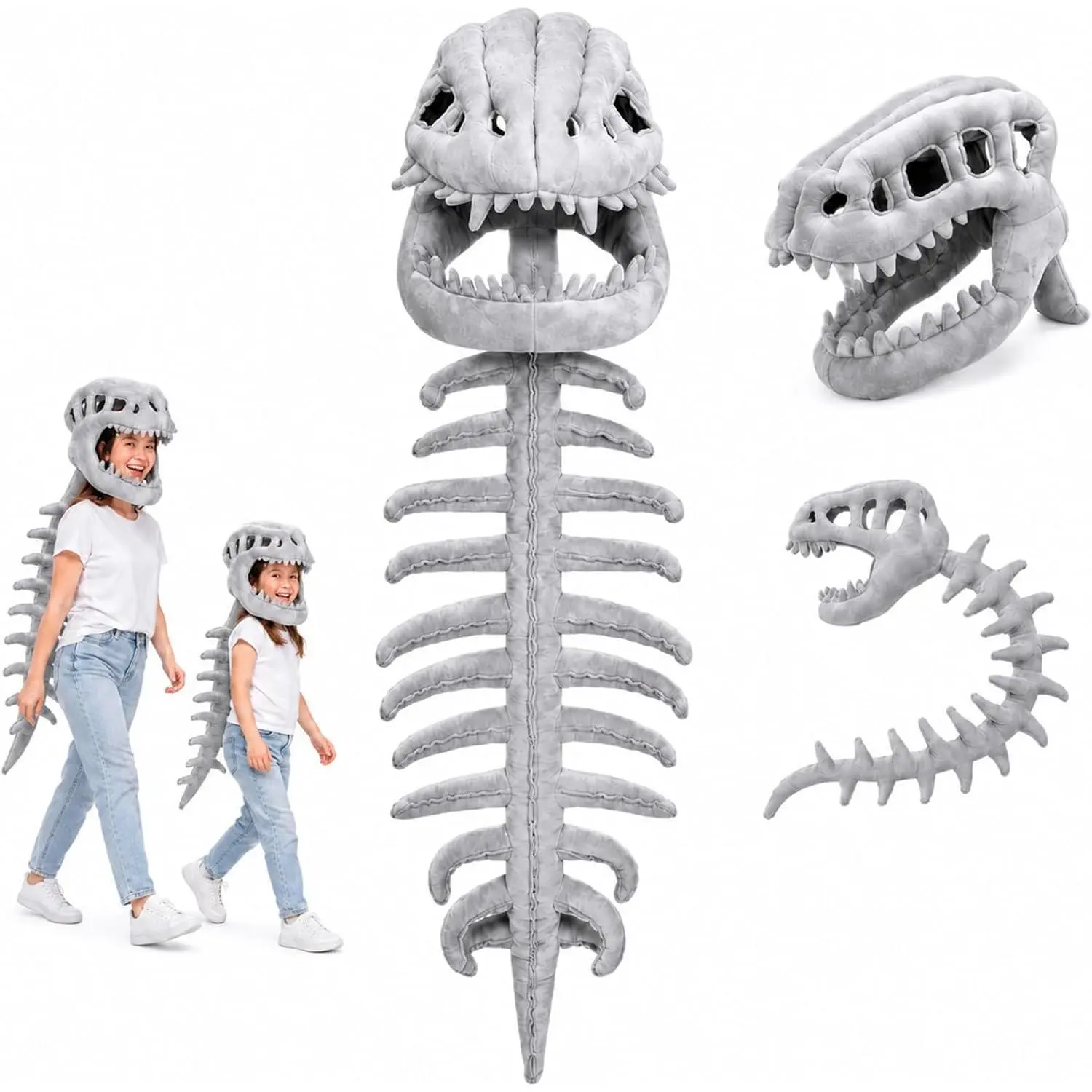 Dinosaur Skeleton Costume, 3D Spinosaurus Plush Toys with Skull and Spine, Halloween Cosplay and Party Dress Up