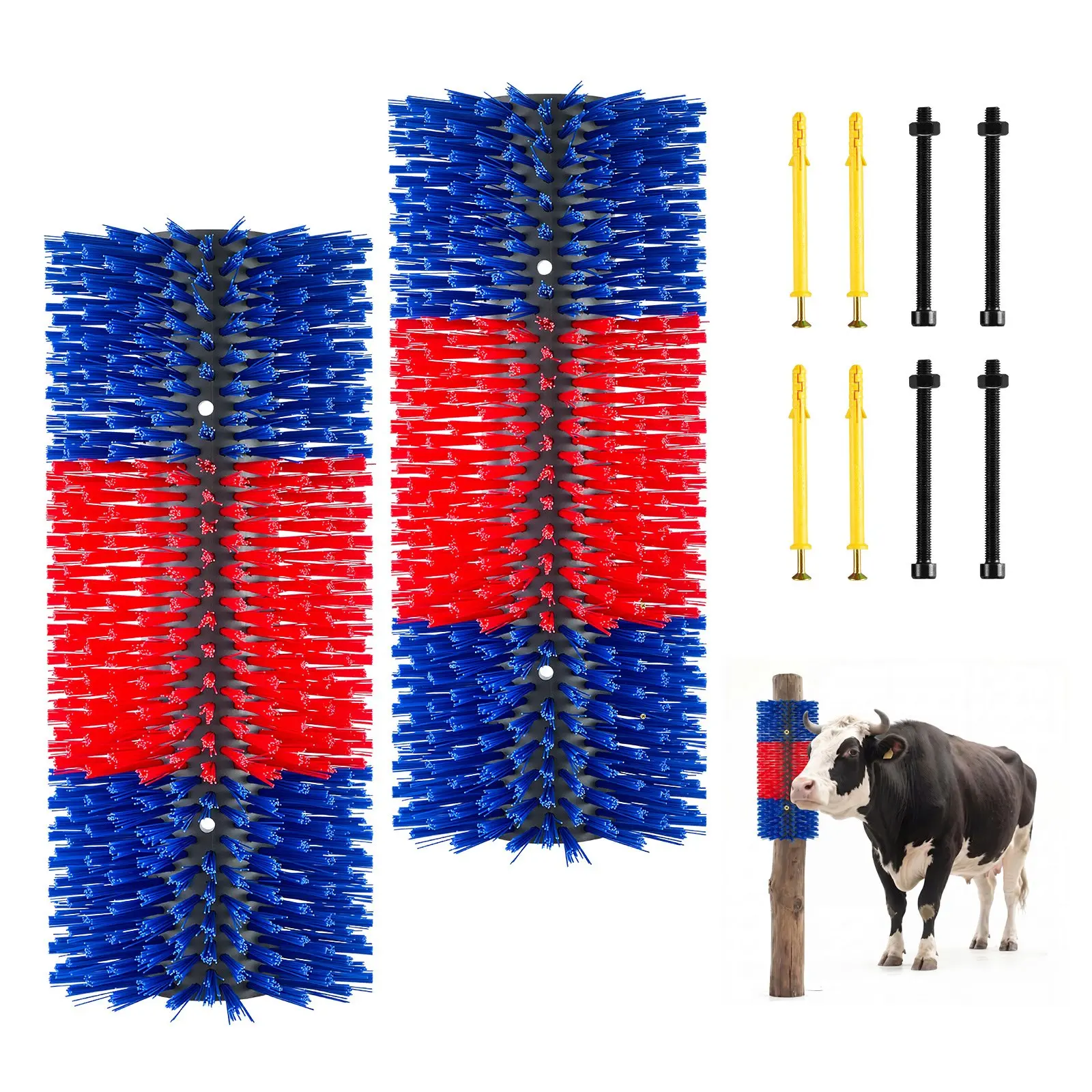 VEVOR Livestock Scratching Brush (2PCS), Vertical Posts with 8 Screws (16.9"x7.5"), Scratch Tools for Back Itch Relief & Massage Grooming, Blue & Red for Goats Cows Horses Sheep Pigs, Massage Aid