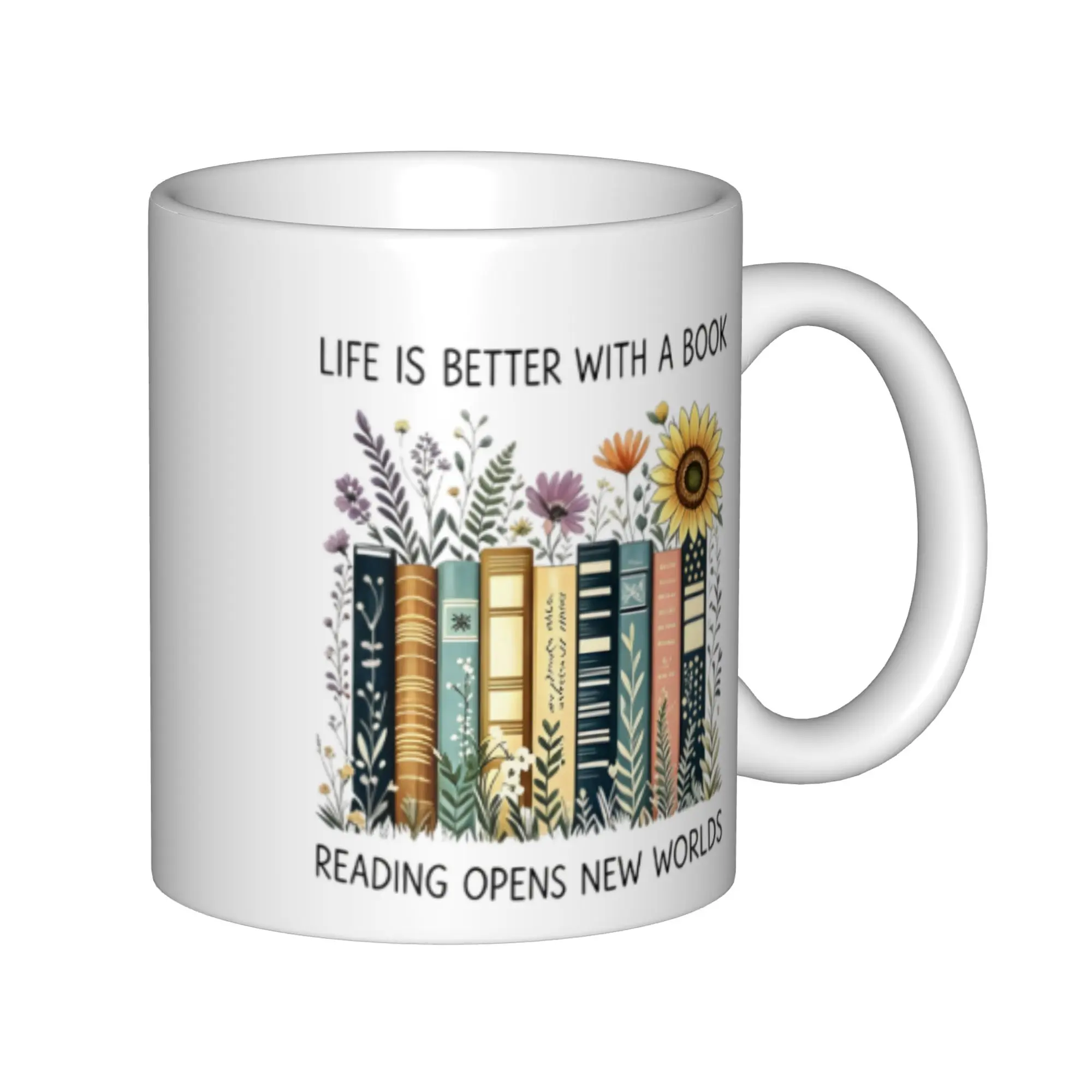 Classic Printed Round Ceramic Coffee Mug - Reusable, Washable, Colorful Sunflower-Themed Beverage Cup with Classic Mark, Home/Office Drinkware, Gift for Book Enthusiasts