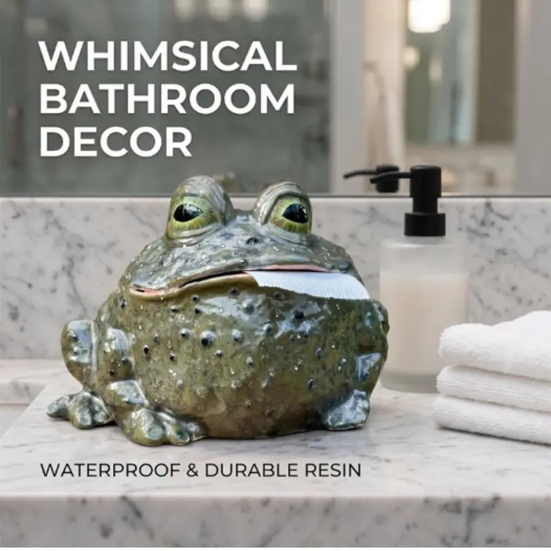 Funny Frog Toad Tissue Box Holder, Resin Whimsical Decorative Napkin Dispenser, Novelty Table Ornament, Unique Gift for Holidays, Compact Size