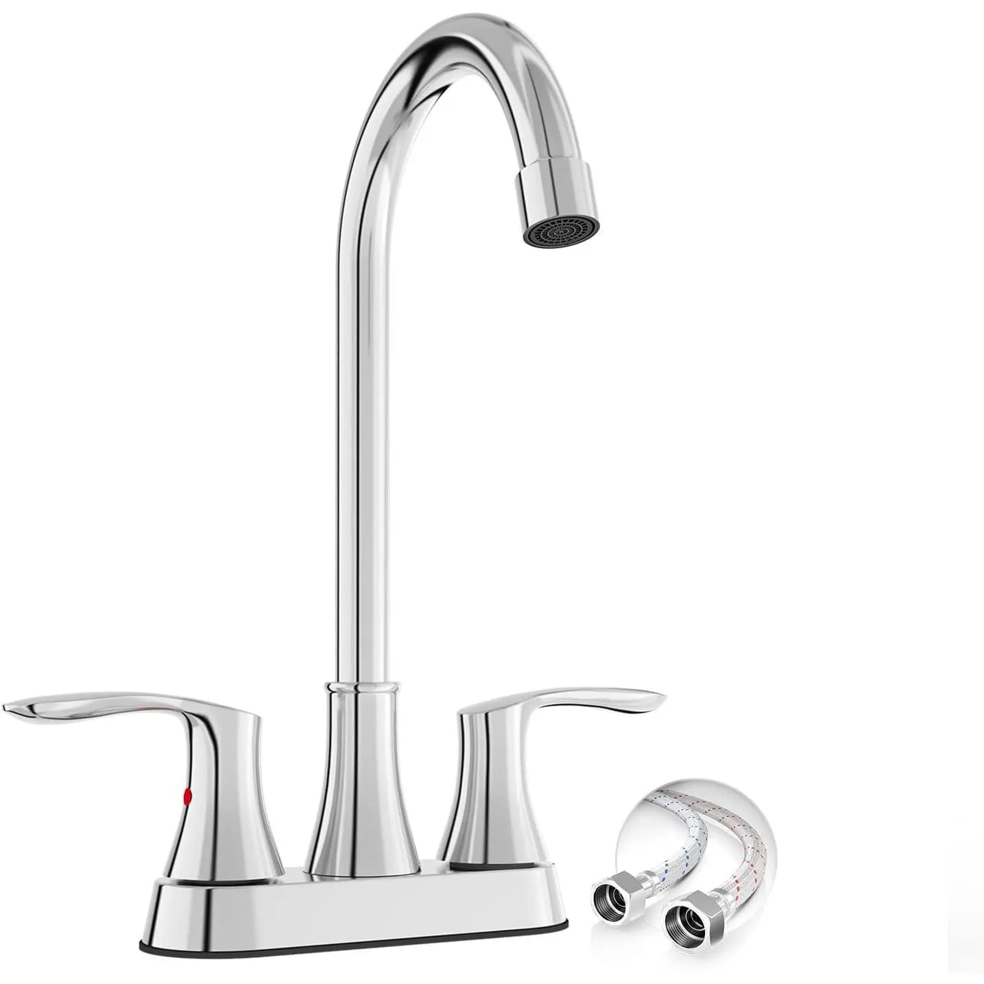 Phiestina Centerset Fit Commercial Bar & Utility Laundry Sink Faucet - 4-in Fit, 2-Hole Chrome Polished Brass Body, Lead-Free Dual Levers, BARTY36-11H-C