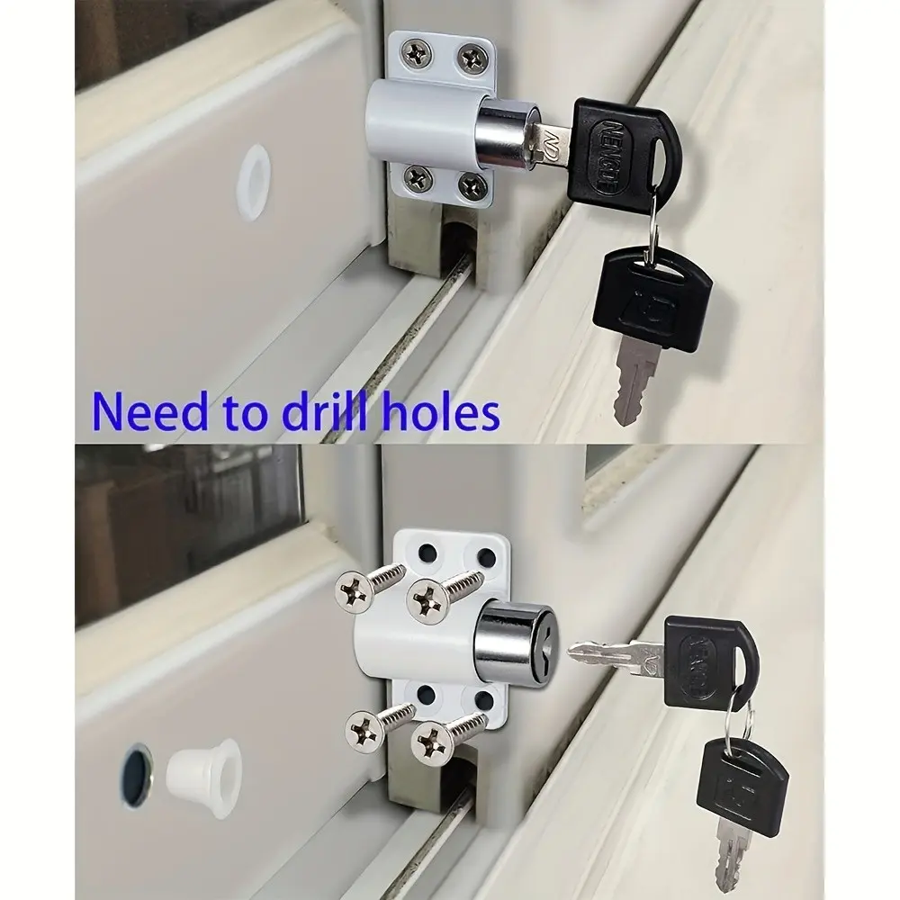 2-Piece Keyed Sliding Window Security Lock Set, Universal Push-Pull Door Lock Kit, Durable Aluminum Alloy, Hardware, Ideal for Patio Safety