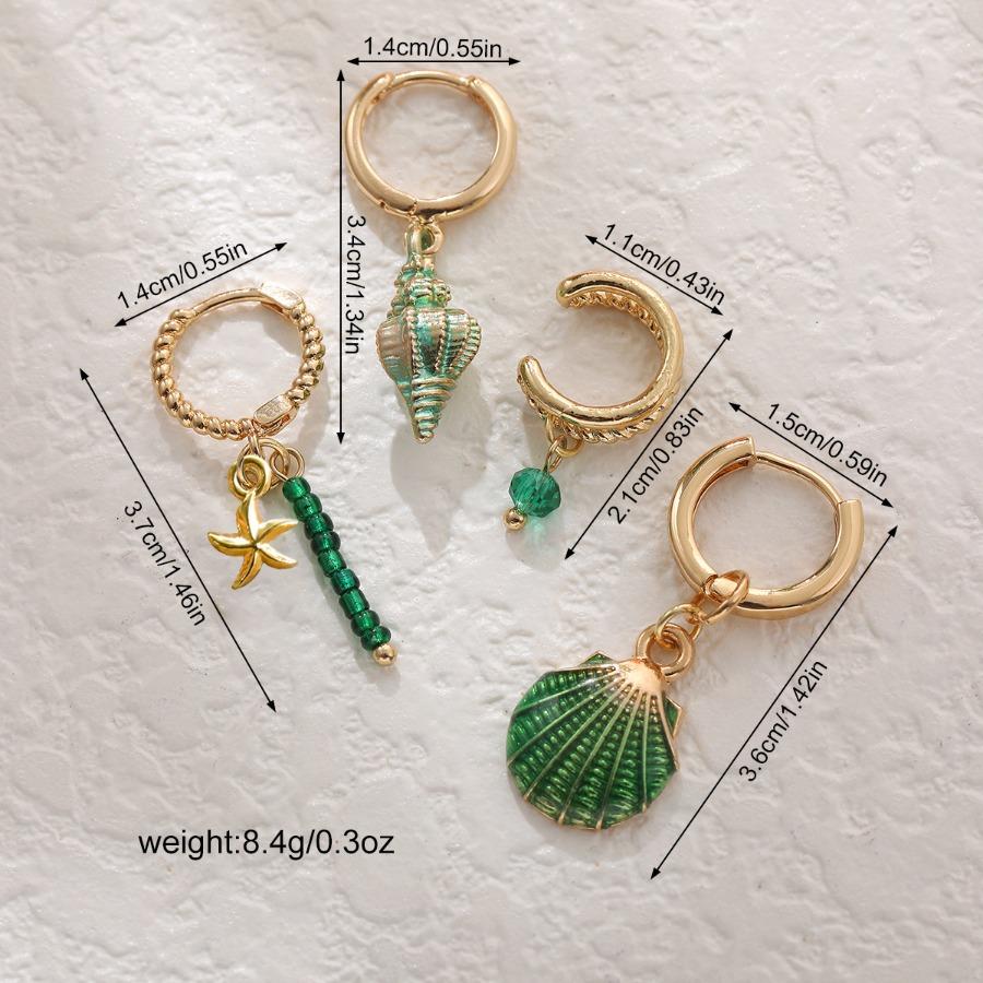 Colored Shell Conch Earrings Earrings Earbone Clips Beaded Earrings Ocean Bohemian Four-piece Set