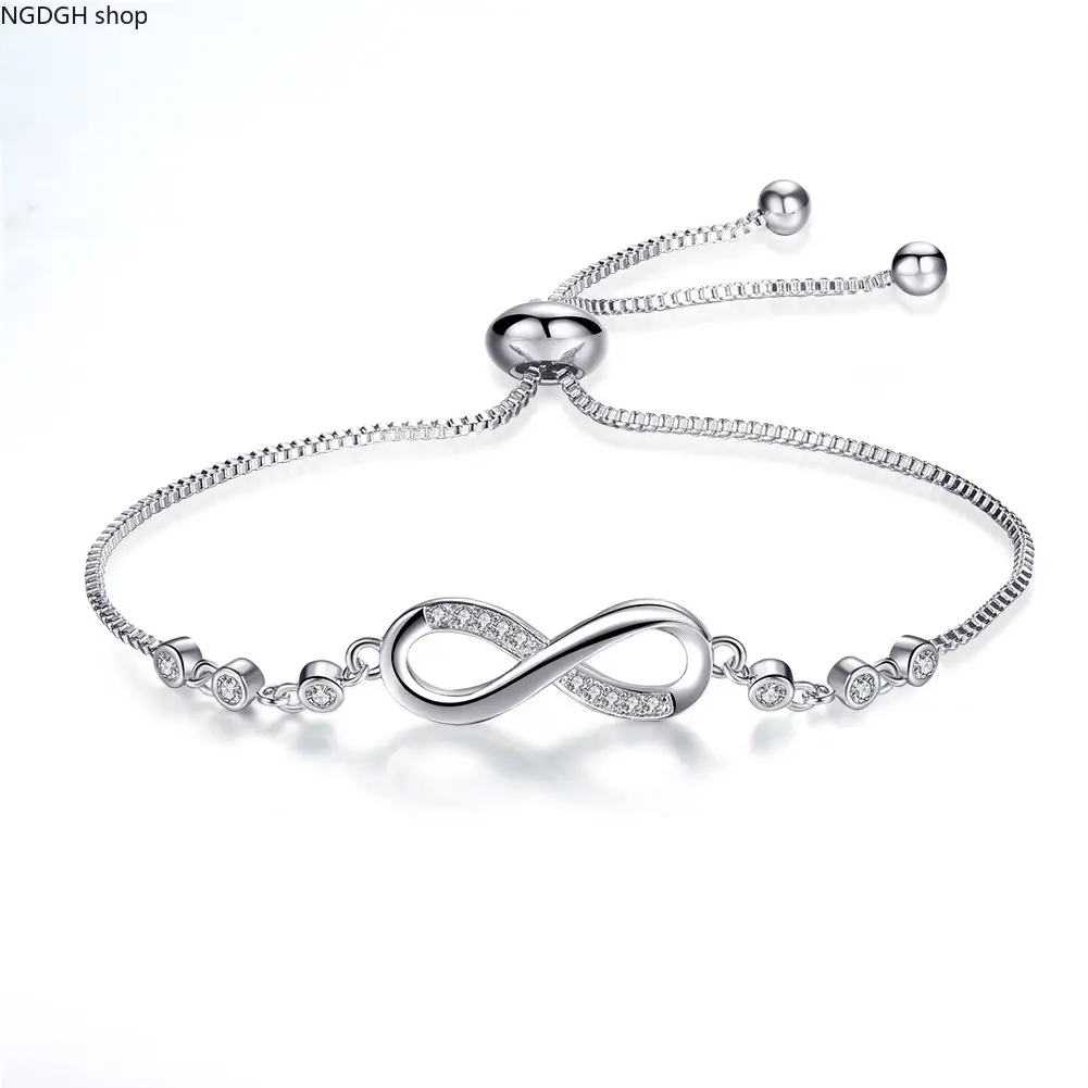 Women's Infinity Bracelet - Silver-Rose Gold Infinity Symbol with Crystal Detail, Adjustable Slider Chain, Elegant Love Jewelry for Daily Wear, Anniversary Gift, Female