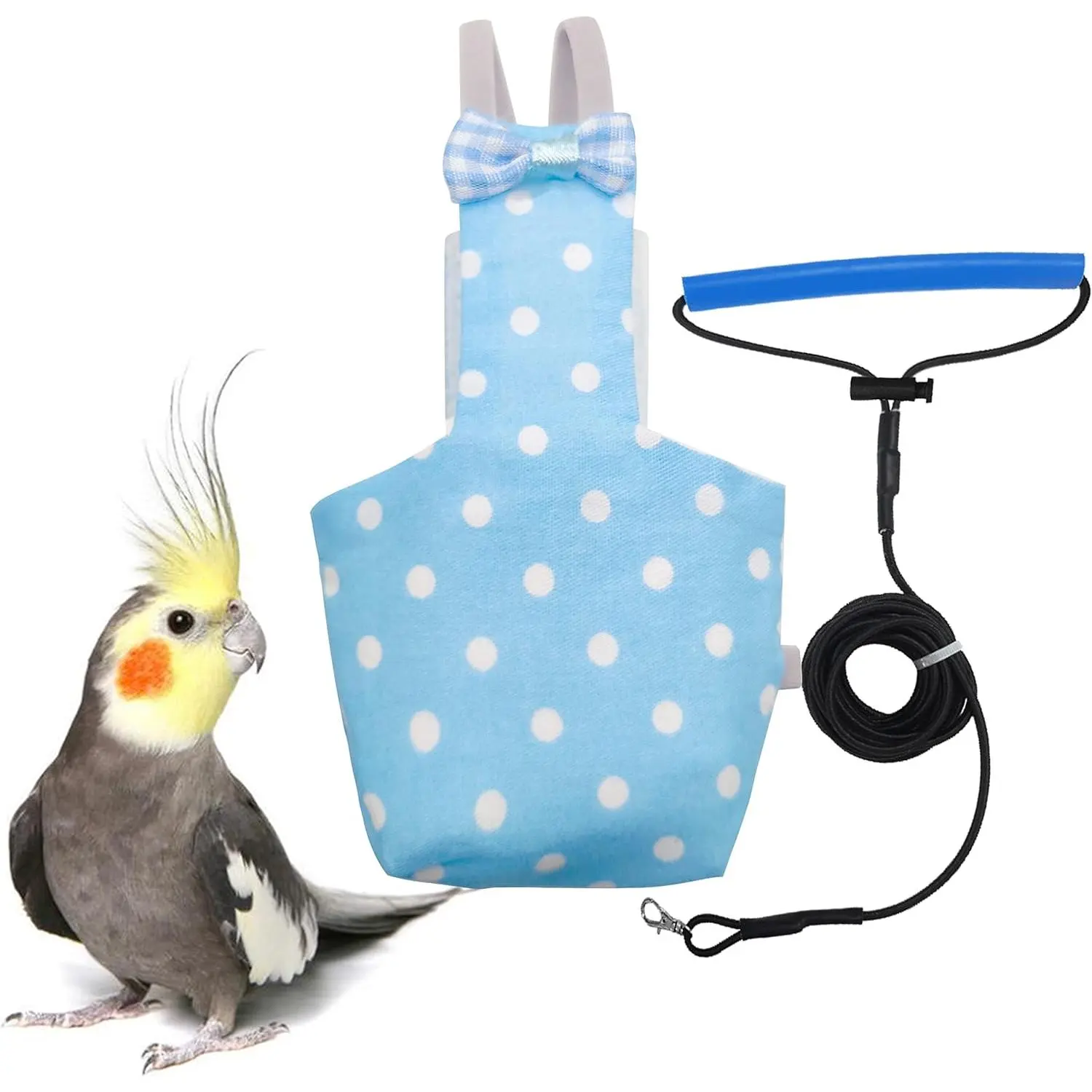 Small Birds Parrot Diaper Harness Set - Flight Suit with 80in Flying Leash, Cotton Pads, Safe Fit for 80-105g Conures (Flight Training Compatible)